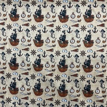 100% Cotton Craft Pirate Adventure Fabric – Pirate Ship, Skeleton & Nautical Print Dressmaking Material - Bull Ring Fabrics