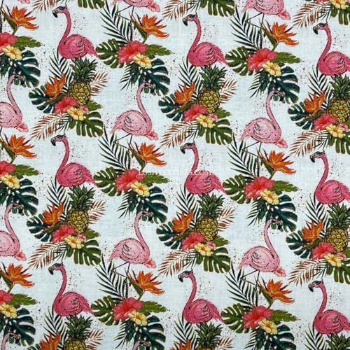 100% Cotton Craft Tropical Flamingo Fabric 54" – Pink Flamingos, Pineapples & Exotic Floral Print - Bull Ring Fabrics
