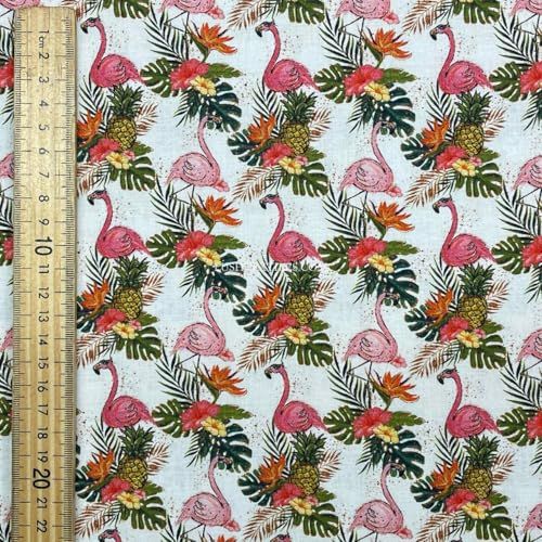 100% Cotton Craft Tropical Flamingo Fabric 54" – Pink Flamingos, Pineapples & Exotic Floral Print - Bull Ring Fabrics