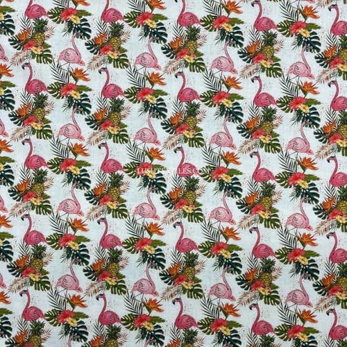 100% Cotton Craft Tropical Flamingo Fabric 54" – Pink Flamingos, Pineapples & Exotic Floral Print - Bull Ring Fabrics