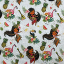 100% Cotton Craft Tropical Island Girl Fabric – Hawaiian Hula, Flamingo & Pineapple Print - Bull Ring Fabrics