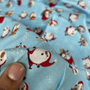 100% Cotton Craft Xmas Poplin Christmas Santa & Rudolf Snowflakes Fabric 60", Blue - Bull Ring Fabrics