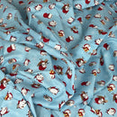 100% Cotton Craft Xmas Poplin Christmas Santa & Rudolf Snowflakes Fabric 60", Blue - Bull Ring Fabrics