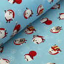 100% Cotton Craft Xmas Poplin Christmas Santa & Rudolf Snowflakes Fabric 60", Blue - Bull Ring Fabrics
