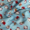 100% Cotton Craft Xmas Poplin Christmas Santa & Rudolf Snowflakes Fabric 60", Blue - Bull Ring Fabrics