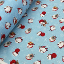 100% Cotton Craft Xmas Poplin Christmas Santa & Rudolf Snowflakes Fabric 60", Blue - Bull Ring Fabrics