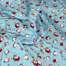 100% Cotton Craft Xmas Poplin Christmas Santa & Rudolf Snowflakes Fabric 60", Blue - Bull Ring Fabrics