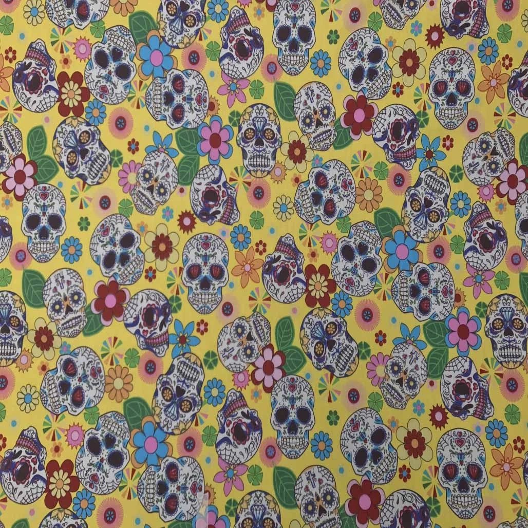 100% Cotton Poplin Fabric Rose & Hubble Sugar Skulls Day Of The Dead Material 45" - Bull Ring Fabrics