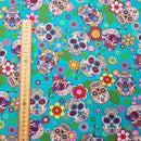100% Cotton Poplin Fabric Rose & Hubble Sugar Skulls Day Of The Dead Material 45" - Bull Ring Fabrics