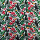 100% Cotton Poplin Fabric – Tropical Toucan & Hibiscus Print – Jungle Leaves Dressmaking & Craft Fabric – White, Turquoise or Mustard - Bull Ring Fabrics