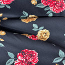100% Viscose Floral Roses Summer Dress Fabric 60", Black - Bull Ring Fabrics