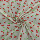 Red Cherries Printed Polycotton Fabric 112cm, Cream