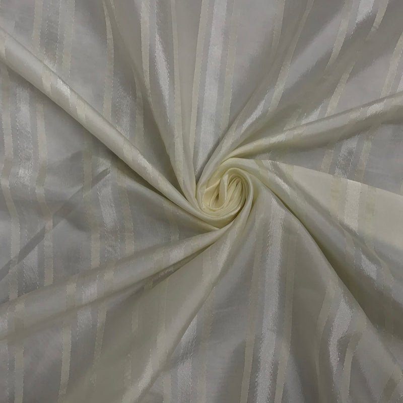 Cream Striped Embroidery Taffeta Fabric - Bull Ring Fabrics
