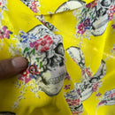 Sugar Skulls Floral Chiffon Fabric Dress Headscarf Head Wrap Gothic 60" Yellow