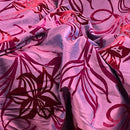 Purple Velvet Flock Taffeta Fabric Floral Wedding Bridal Dress Curtain Cushion