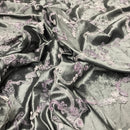 Grey Ribbon Organza Floral Embroidered Taffeta Fabric - image 2 - Bull Ring Fabrics
