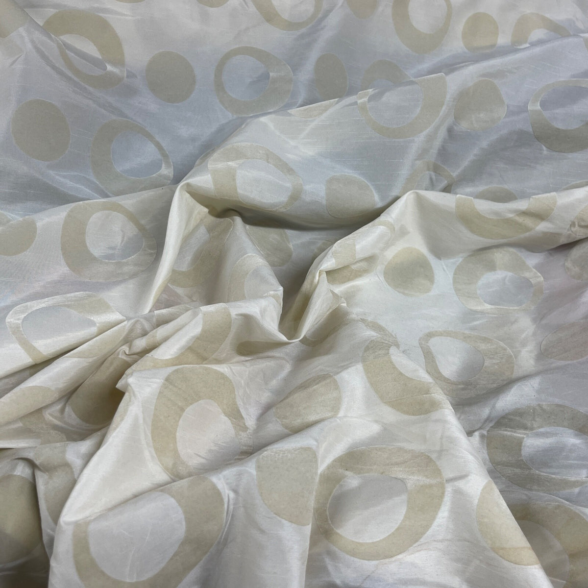 Cream Retro Spots Velvet Flocked Taffeta Fabric - image 7 - Bull Ring Fabrics