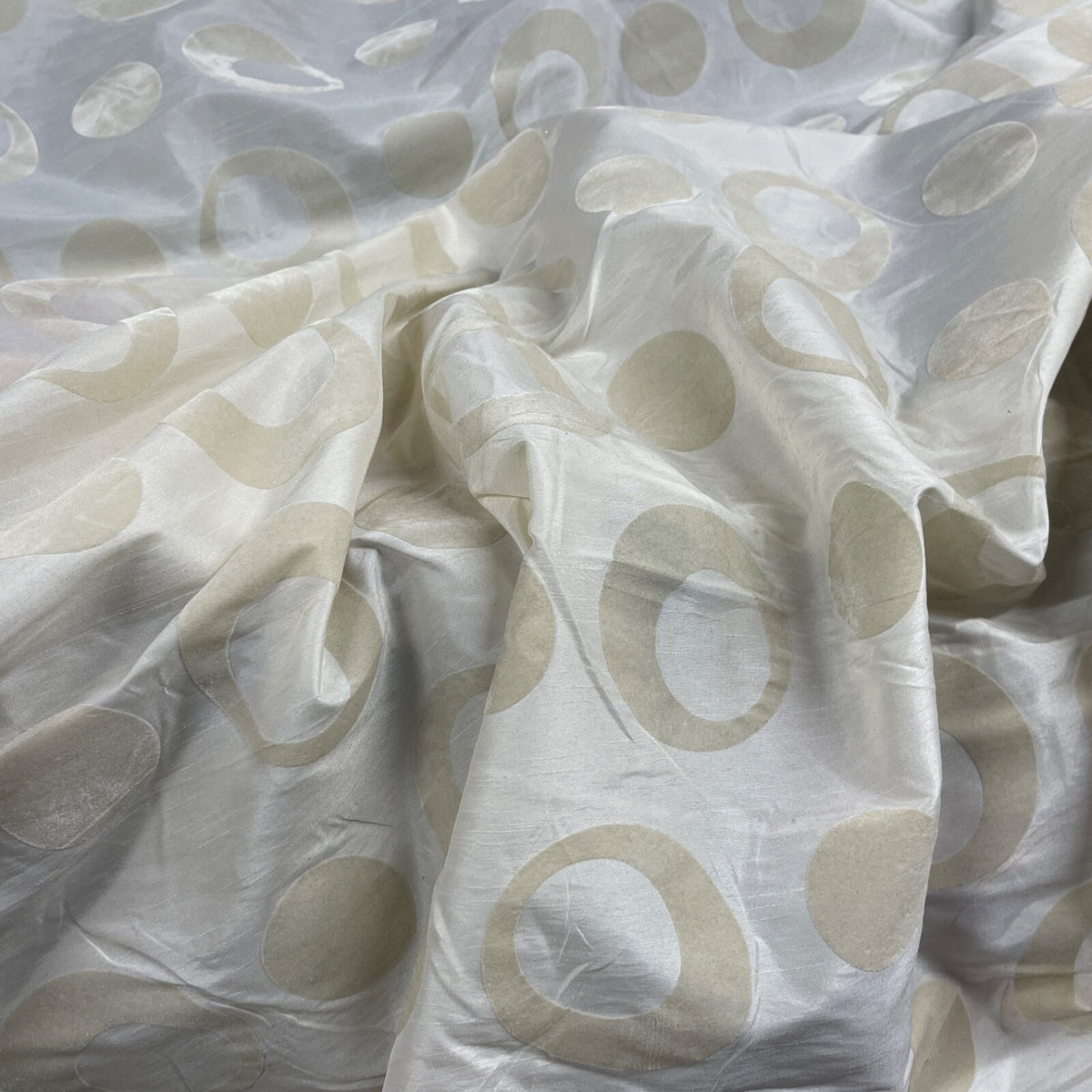 Cream Retro Spots Velvet Flocked Taffeta Fabric - image 5 - Bull Ring Fabrics