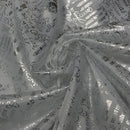 White Silver Metallic 'Christmas Greetings' Foil Taffeta Fabric - image 3 - Bull Ring Fabrics