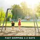 Lifetime 7ft Metal Kids Swing Set Garden 2 Swings Trapeze Bar Outdoor Ages 3-12