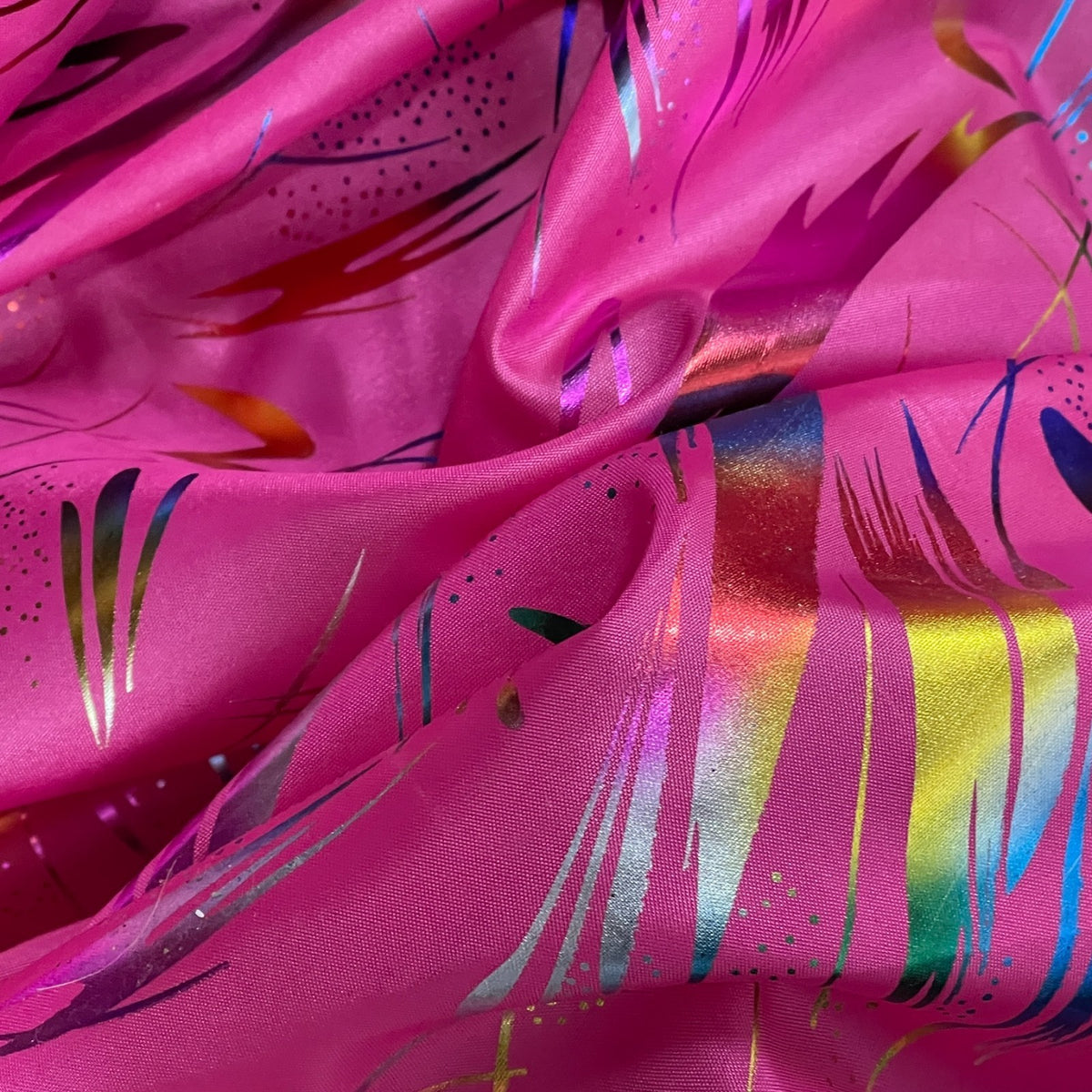 Cerise Pink Rainbow Metallic Foil Taffeta Fabric - image 3 - Bull Ring Fabrics