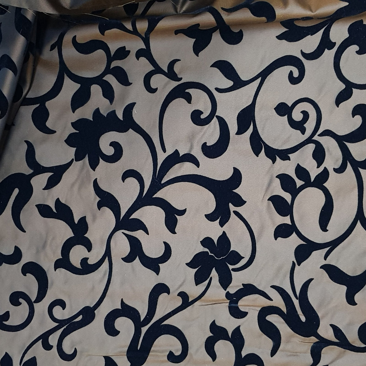 Black Velvet Flock Floral Faux Silk Taffeta Dress Fabric in Brown - image 3