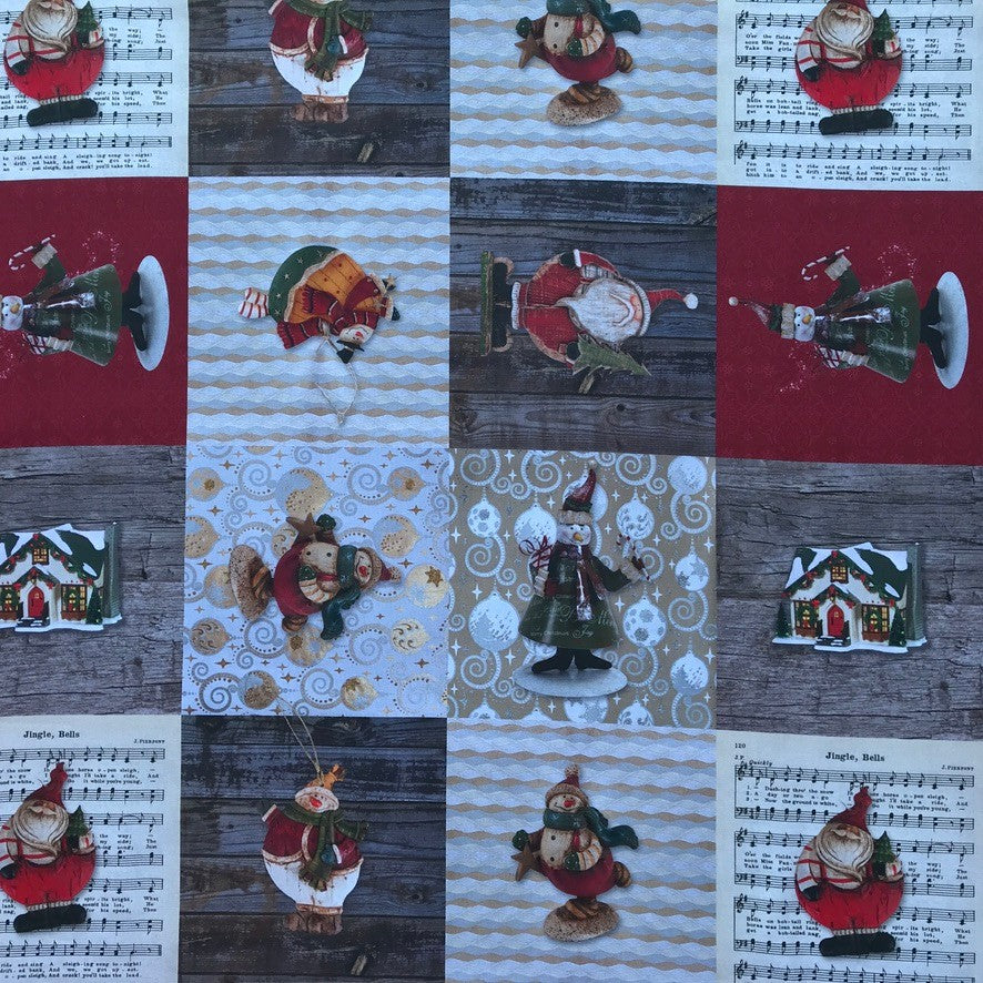 Christmas Gnome & Snowman Patchwork Cotton Linen Fabric, Jingle Bells 140cm - image 3 - Bull Ring Fabrics