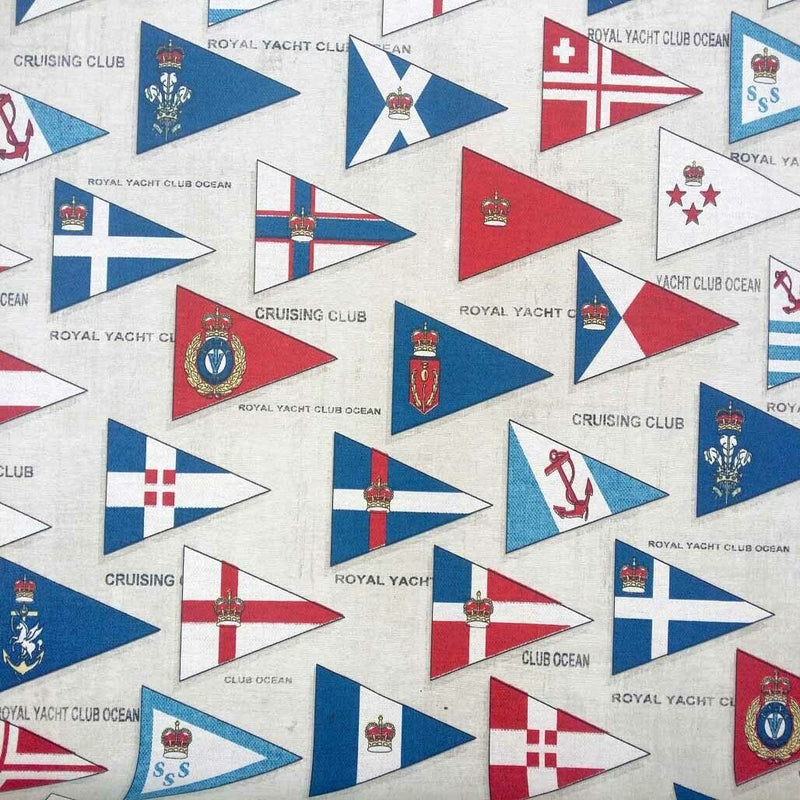Royal Yacht Cruising Club Nautical Print Cotton Fabric, Upholstery 140cm - Bull Ring Fabrics