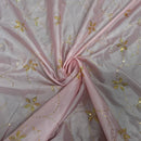 Pink Gold Floral Sequin Embroidered Taffeta Fabric - image 2 - Bull Ring Fabrics