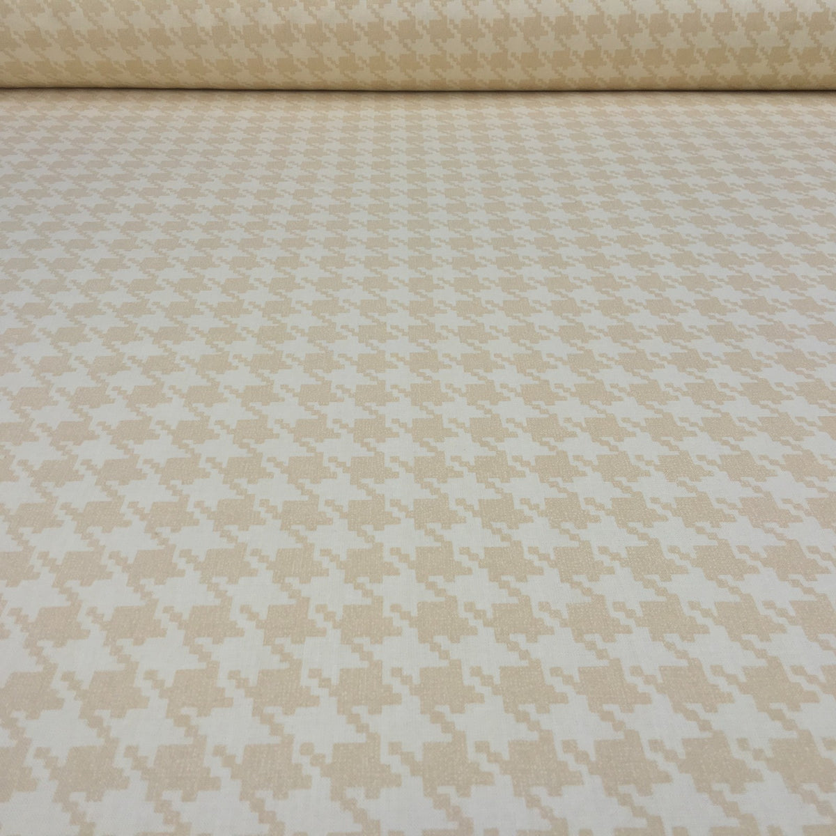 Cream Houndstooth Heavy Cotton Canvas Fabric, Ottilie Stevenson 140cm - Bull Ring Fabrics