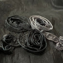 Black 3D Floral Ribbon Organza Embroidered Taffeta Fabric - image 3 - Bull Ring Fabrics