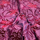 Purple Velvet Flock Taffeta Fabric Floral Wedding Bridal Dress Curtain Cushion