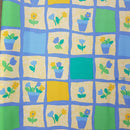 Waterproof Plastic Ripstop Shower Curtain and Blind Fabric - Flower Pots design, Teal Green and Blue