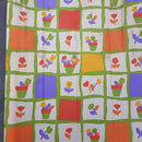 Waterproof Plastic Ripstop Shower Curtain and Blind Fabric - Flower Pots design, Orange, Green and Red