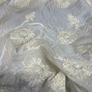 Cream Ribbon Sunflower Embroidered Taffeta Fabric - image 2 - Bull Ring Fabrics
