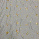 Pale Blue Gold Floral Sequin Embroidered Taffeta Fabric - image 2 - Bull Ring Fabrics