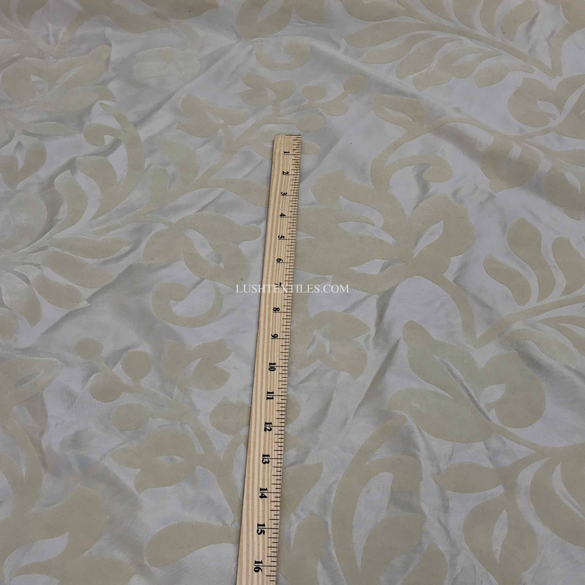Beige Symphony Velvet Flock Floral Taffeta Fabric - image 3 - Bull Ring Fabrics