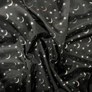 Black Halloween Silver Stars and Moon Foil Taffeta Fabric - Bull Ring Fabrics