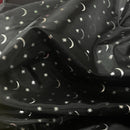 Black Halloween Silver Stars and Moon Foil Taffeta Fabric - image 8 - Bull Ring Fabrics