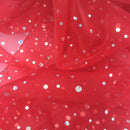 20m Red Xmas Sparkle Sequins Hologram Spot Organza Fabric