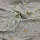 Pale Blue Gold Floral Sequin Embroidered Taffeta Fabric - Bull Ring Fabrics