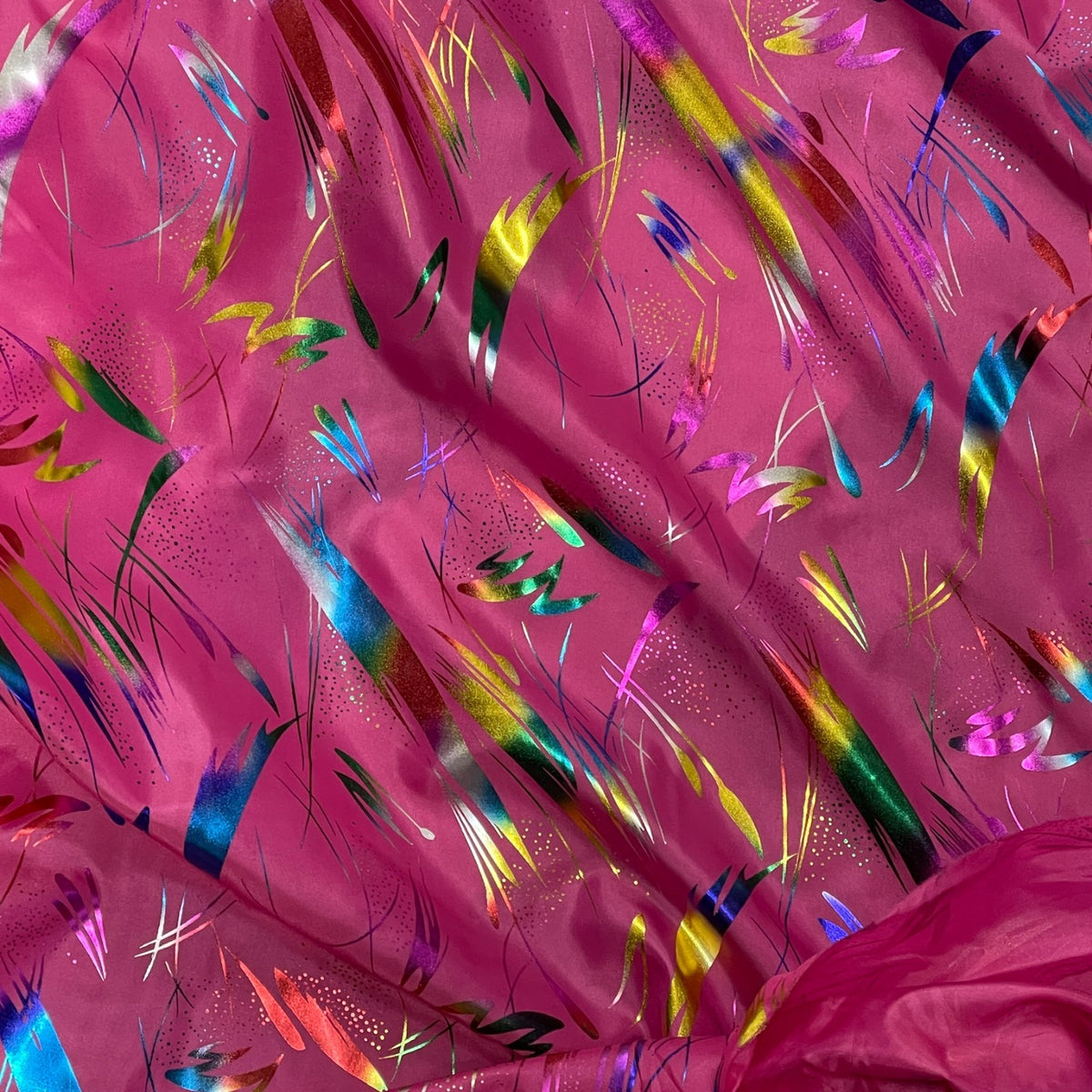 Cerise Pink Rainbow Metallic Foil Taffeta Fabric - image 2 - Bull Ring Fabrics