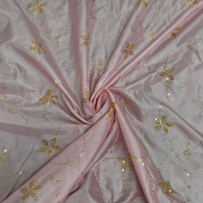 Pink Gold Floral Sequin Embroidered Taffeta Fabric - Bull Ring Fabrics