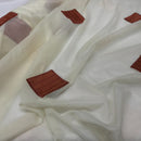 Cream Patterned Voile Fabric TERRACOTTA SUEDE PATCH Net Curtain Draping Material