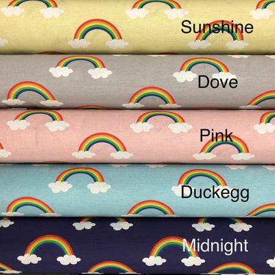 Rainbows in the Clouds 100% Cotton Fabric, Nursery Curtains & Upholstery 140cm - Bull Ring Fabrics