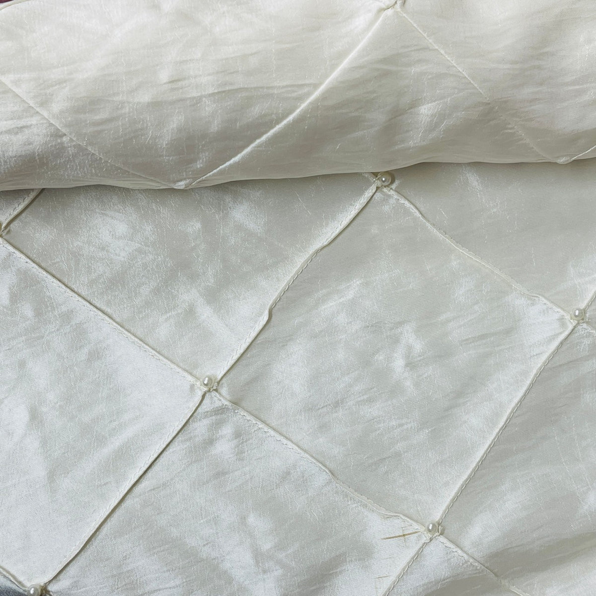 Cream Pearl Beaded Quilted Taffeta Fabric - image 2 - Bull Ring Fabrics