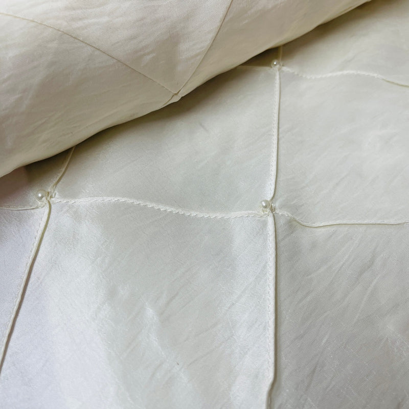 Cream Pearl Beaded Quilted Taffeta Fabric - Bull Ring Fabrics