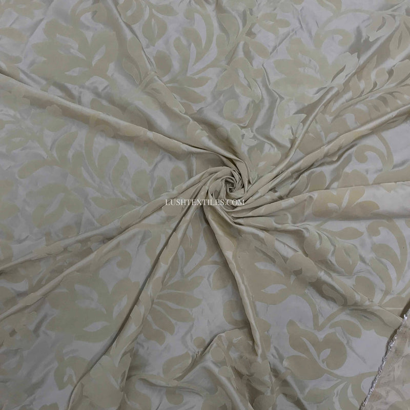 Beige Symphony Velvet Flock Floral Taffeta Fabric - Bull Ring Fabrics