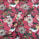 Christmas Poinsettia & Gingerbread Clocks Cotton Linen Fabric, Tablecloth 140cm - image 2 - Bull Ring Fabrics