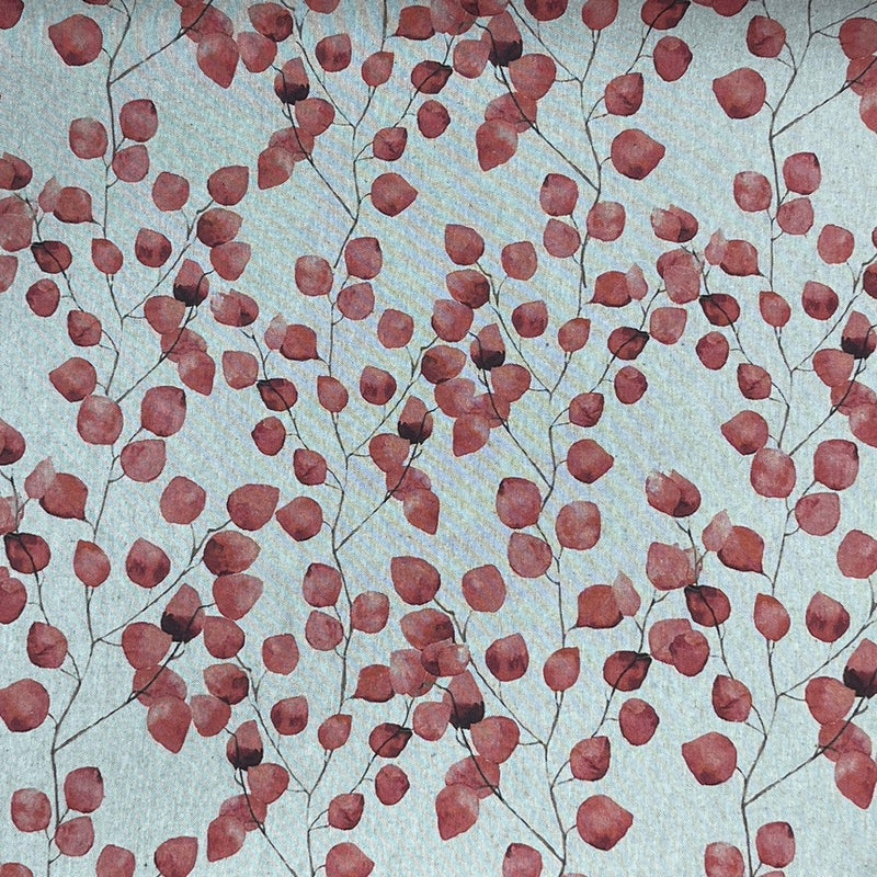 Red Eucalyptus Money Leaf Linen Look Fabric, Curtain & Upholstery 140cm - Bull Ring Fabrics